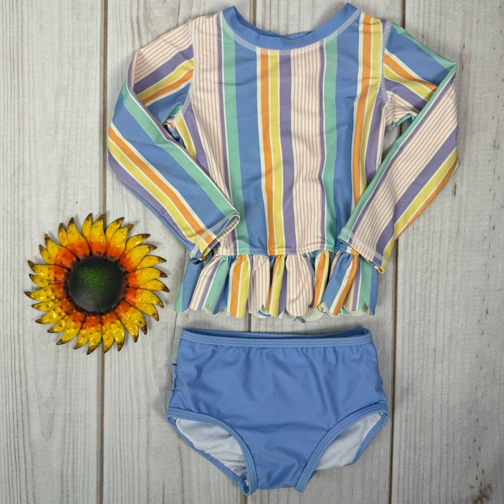 ruffle butts scalloped long sleeve rash guard two piece‎ 3T